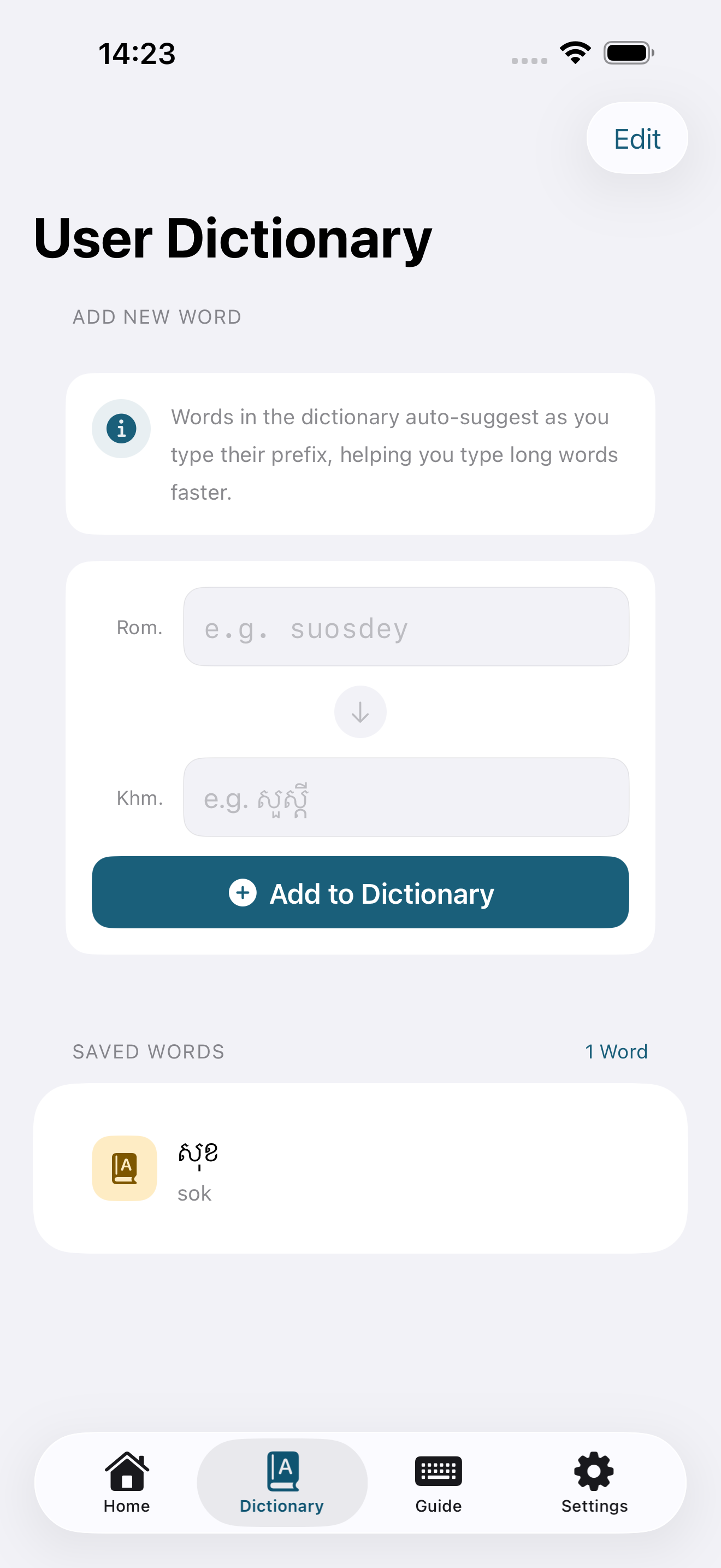 User dictionary